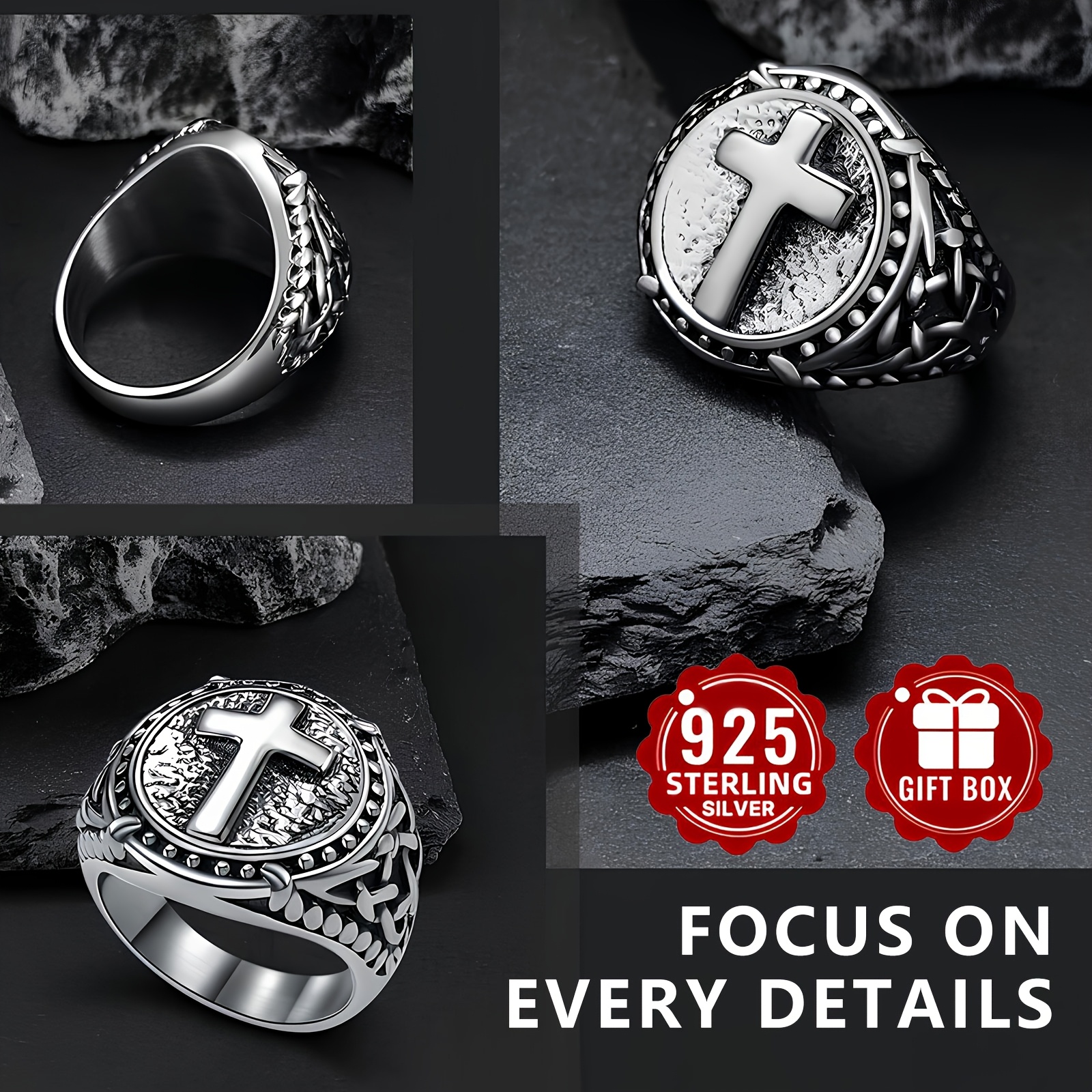 Celtic Knot Cross Ring S925 Silver Men Women